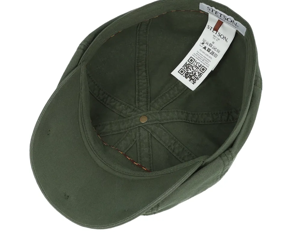 Hatteras Delave Organic Cotton Forest Green Flat Cap - Stetson