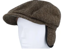 Hatteras Ear Flap Wool Herringbone Brown-melange Flat Cap - Stetson