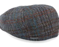 Hatteras Harris Tweed Brown/Navy Flat Cap - Stetson