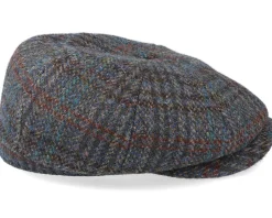 Hatteras Harris Tweed Brown/Navy Flat Cap - Stetson