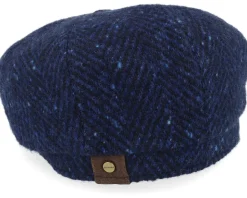 Hatteras Herringbone Dark Blue Herringbone Flat Cap - Stetson