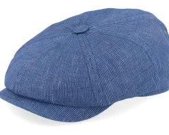 Hatteras Linen Stripe Blue With White Stripe Flat Cap - Stetson