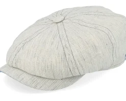 Hatteras Linen Stripe Ecru With Olive Stripe Flat Cap - Stetson