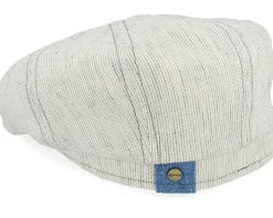 Hatteras Linen Stripe Ecru With Olive Stripe Flat Cap - Stetson
