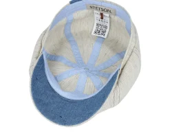 Hatteras Linen Stripe Ecru With Olive Stripe Flat Cap - Stetson