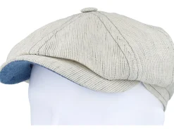 Hatteras Linen Stripe Ecru With Olive Stripe Flat Cap - Stetson