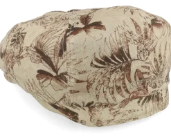 Hatteras Organic Linen Print Beige Leaves Flat Cap - Stetson