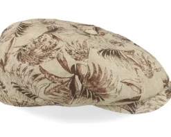 Hatteras Organic Linen Print Beige Leaves Flat Cap - Stetson