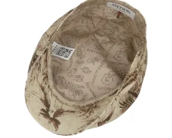 Hatteras Organic Linen Print Beige Leaves Flat Cap - Stetson