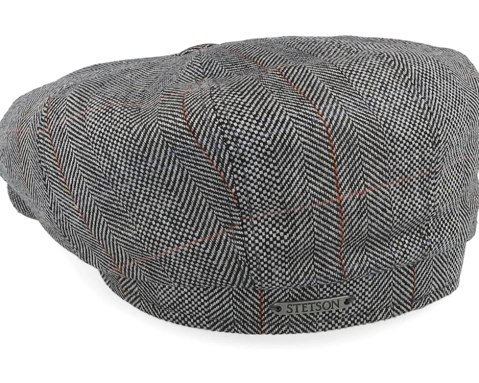 Hatteras Silk Black Herringbone Flat Cap - Stetson