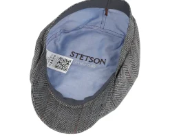 Hatteras Silk Black Herringbone Flat Cap - Stetson