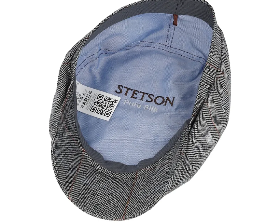 Hatteras Silk Black Herringbone Flat Cap - Stetson