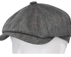 Hatteras Silk Black Herringbone Flat Cap - Stetson