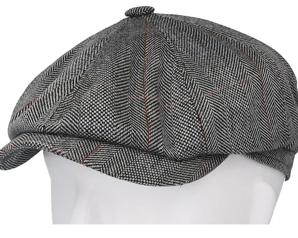 Hatteras Silk Black Herringbone Flat Cap - Stetson