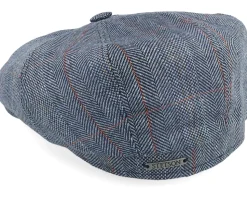 Hatteras Silk Blue Herringbone Flat Cap - Stetson