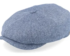 Hatteras Silk Light Blue Herringbone Flat Cap - Stetson