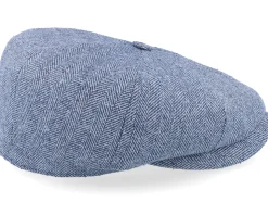 Hatteras Silk Light Blue Herringbone Flat Cap - Stetson