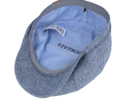 Hatteras Silk Light Blue Herringbone Flat Cap - Stetson
