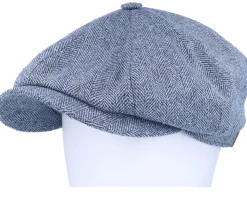 Hatteras Silk Light Blue Herringbone Flat Cap - Stetson