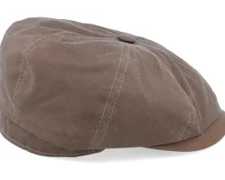 Hatteras Waxed Organic Cotton Brown Flat Cap - Stetson
