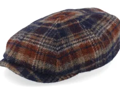 Hatteras Wool Check Navy/Beige/Burned Orange Flat Cap - Stetson