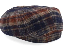 Hatteras Wool Check Navy/Beige/Burned Orange Flat Cap - Stetson