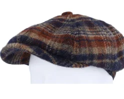 Hatteras Wool Check Navy/Beige/Burned Orange Flat Cap - Stetson
