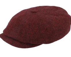 Hatteras Wool Herringbone Burgundy Flatcap - Stetson
