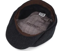 Hatteras Wool Herringbone Black Earflap Flat Cap - Stetson