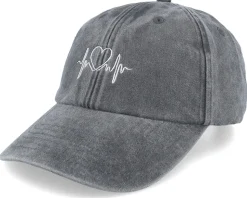 Heart & Heartbeat Washed Black Dad Cap - Fair