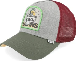 Hft Cap Dnc Scull Heather Grey/Olive/Burgundy A-Frame Trucker - Djinns