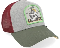Hft Cap Dnc Scull Heather Grey/Olive/Burgundy A-Frame Trucker - Djinns