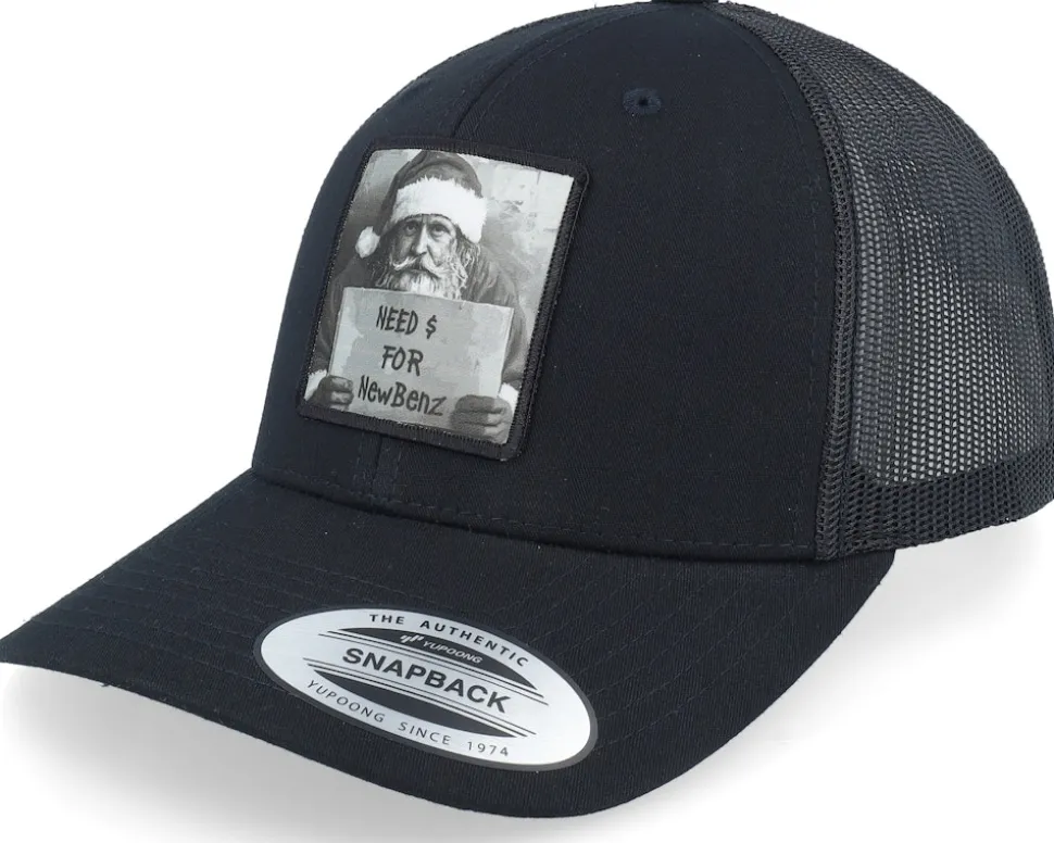 Hobo Santa Need Cash For Benz Black Trucker - Ho-Ho-Hats