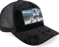 Hockey Player Blue White Color Velvet Black A-Frame Trucker - Iconic