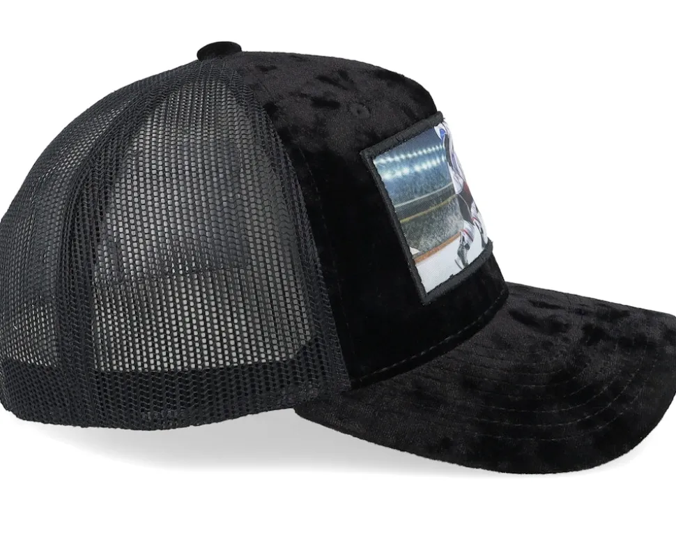 Hockey Player Blue White Color Velvet Black A-Frame Trucker - Iconic