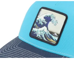 Hokusai The Great Wave Blue Teal/Birch/Navy A-Frame Trucker - Public Domain
