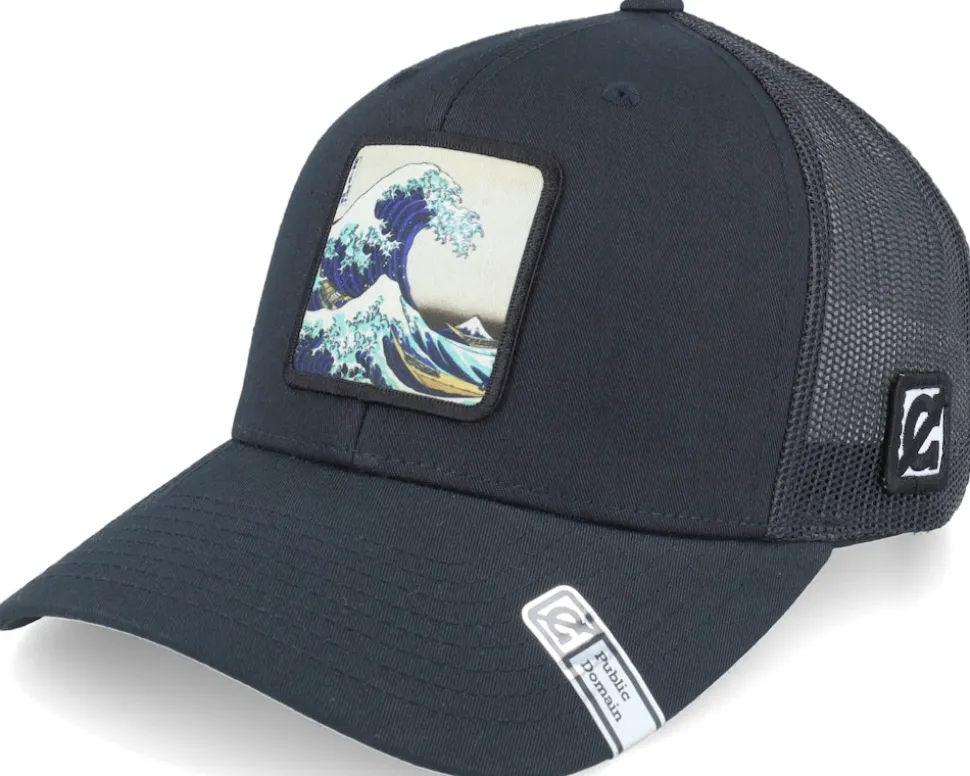 Hokusai The Great Wave Blue Teal/Birch/Navy A-Frame Trucker - Public Domain