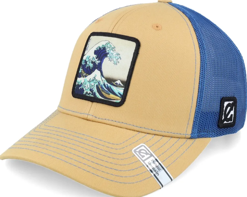 Hokusai The Great Wave Blue Teal/Birch/Navy A-Frame Trucker - Public Domain
