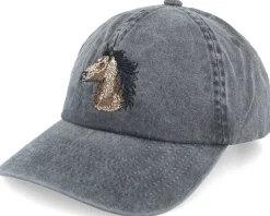 Horse Embroidery Washed Black Dad Cap - Wild Spirit
