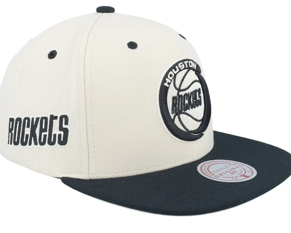 Houston Rockets Evergreen Cream Black Hwc Off White/Black Snapback - Mitchell & Ness