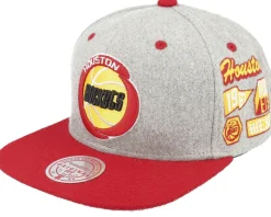Houston Rockets Melton Patch Grey/Red Snapback - Mitchell & Ness