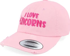 I Love Unicorns Pink Destroyed Dad Cap - Unicorns