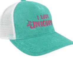 I Love Unicorns Terry Teal/White A-frame Trucker - Unicorns