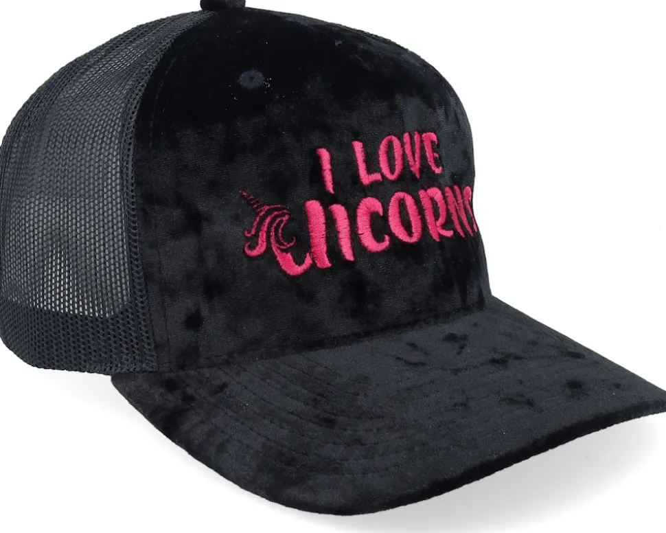 I Love Unicorns Velvet Black/Black A-frame Trucker - Unicorns