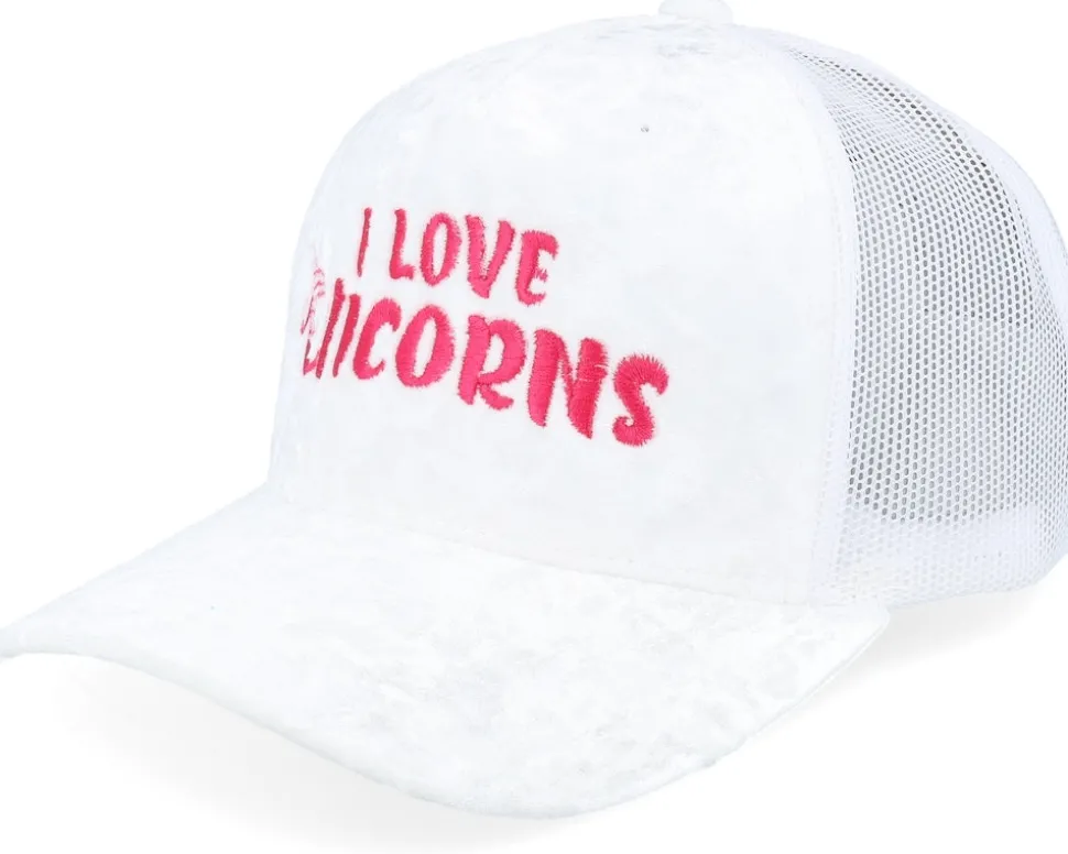 I Love Unicorns Velvet White/White A-frame Trucker - Unicorns
