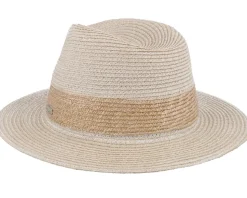 In Natural Straw Braid Linen Sand Fedora - Seeberger