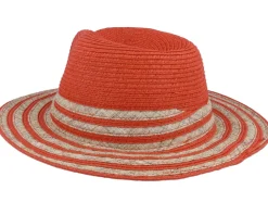 In Stripy Design Terracotta-Sand Fedora Straw Hat - Seeberger