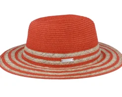 In Stripy Design Terracotta-Sand Fedora Straw Hat - Seeberger