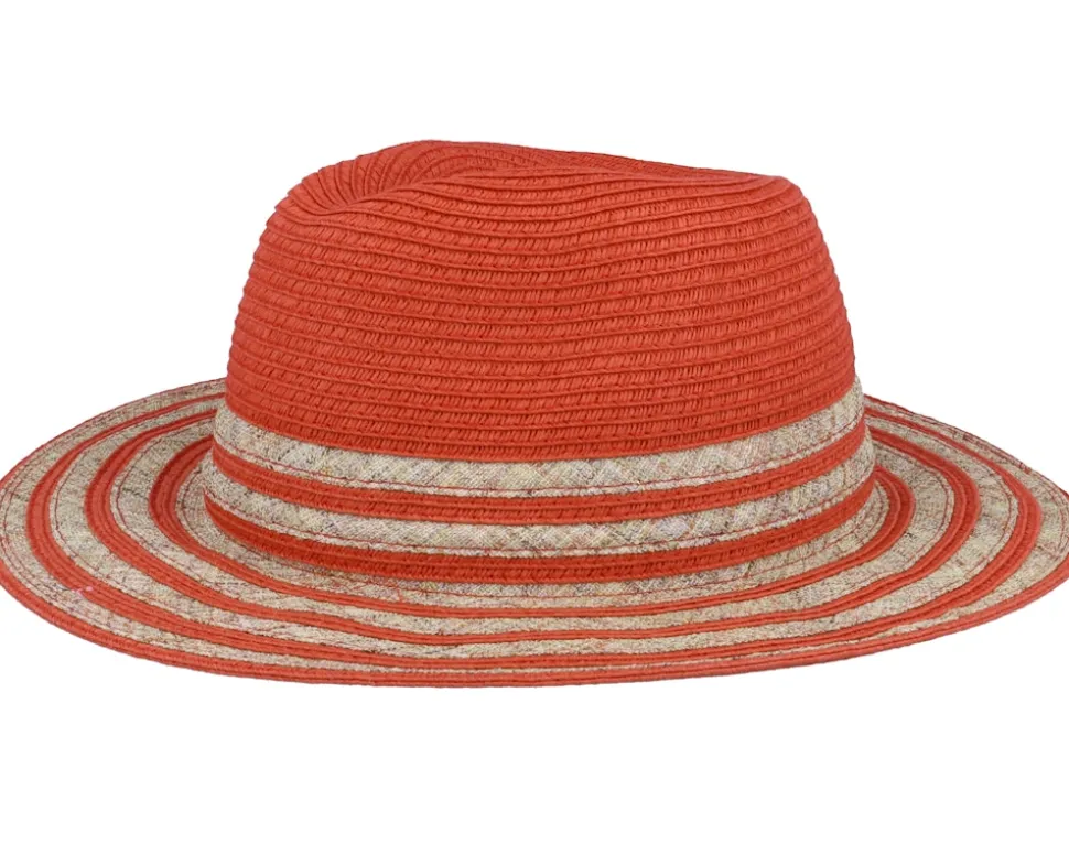 In Stripy Design Terracotta-Sand Fedora Straw Hat - Seeberger