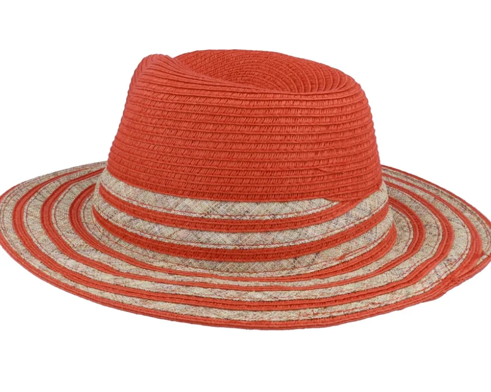 In Stripy Design Terracotta-Sand Fedora Straw Hat - Seeberger